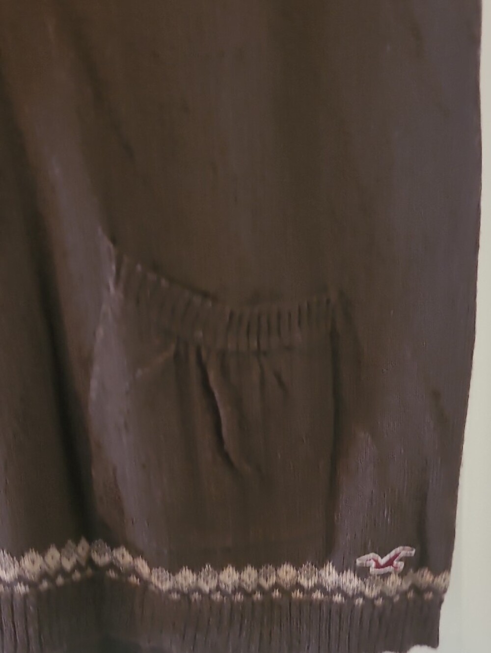 Hollister Brown Hooded Short-Sleeve Cardigan with Knit Pattern - Picture 4 of 7